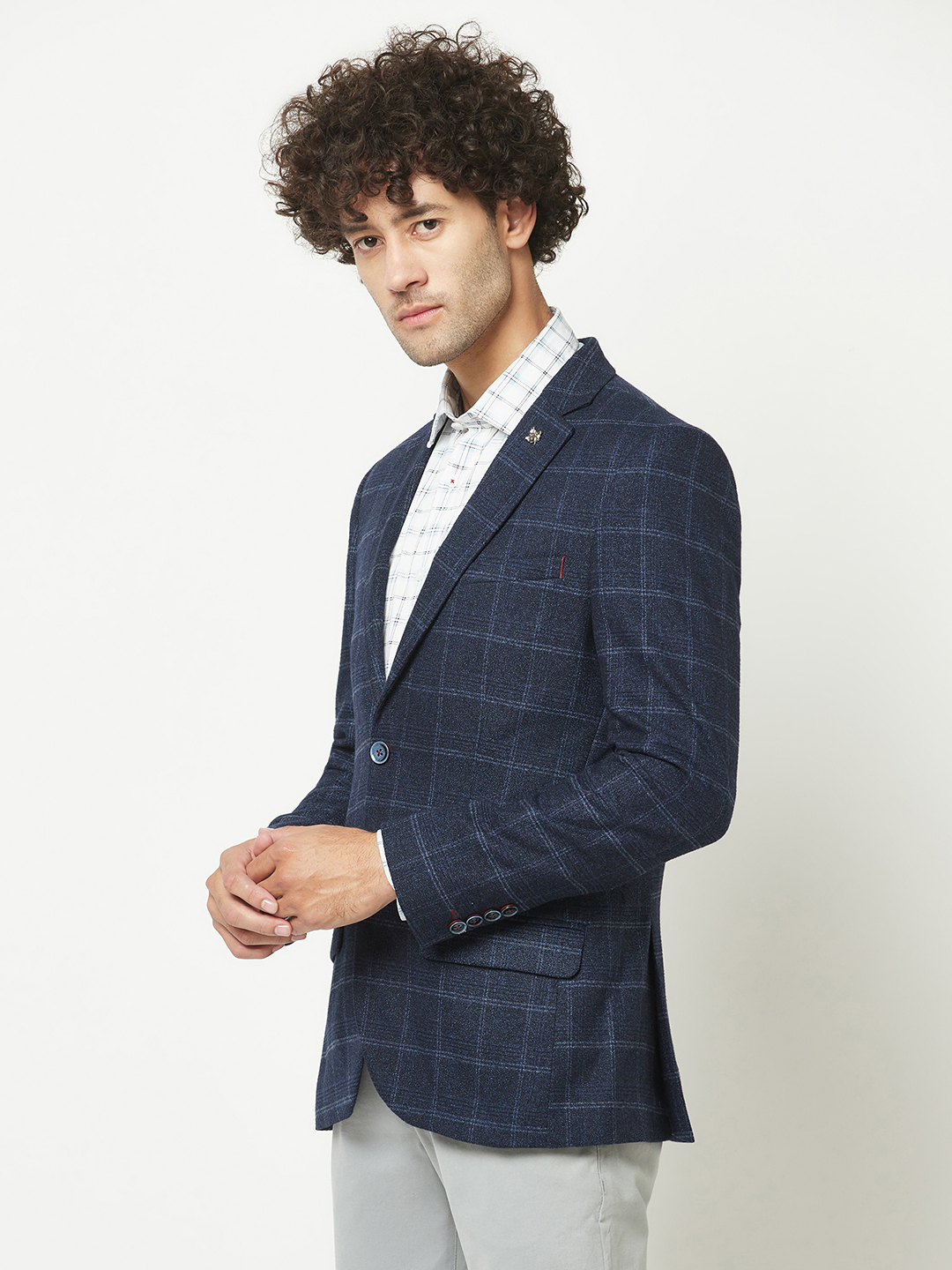 Crimsoune Club Mens Navy Blue Checkered Blazer