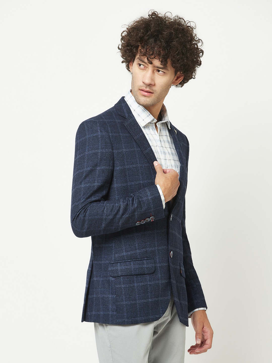 Crimsoune Club Mens Navy Blue Checkered Blazer