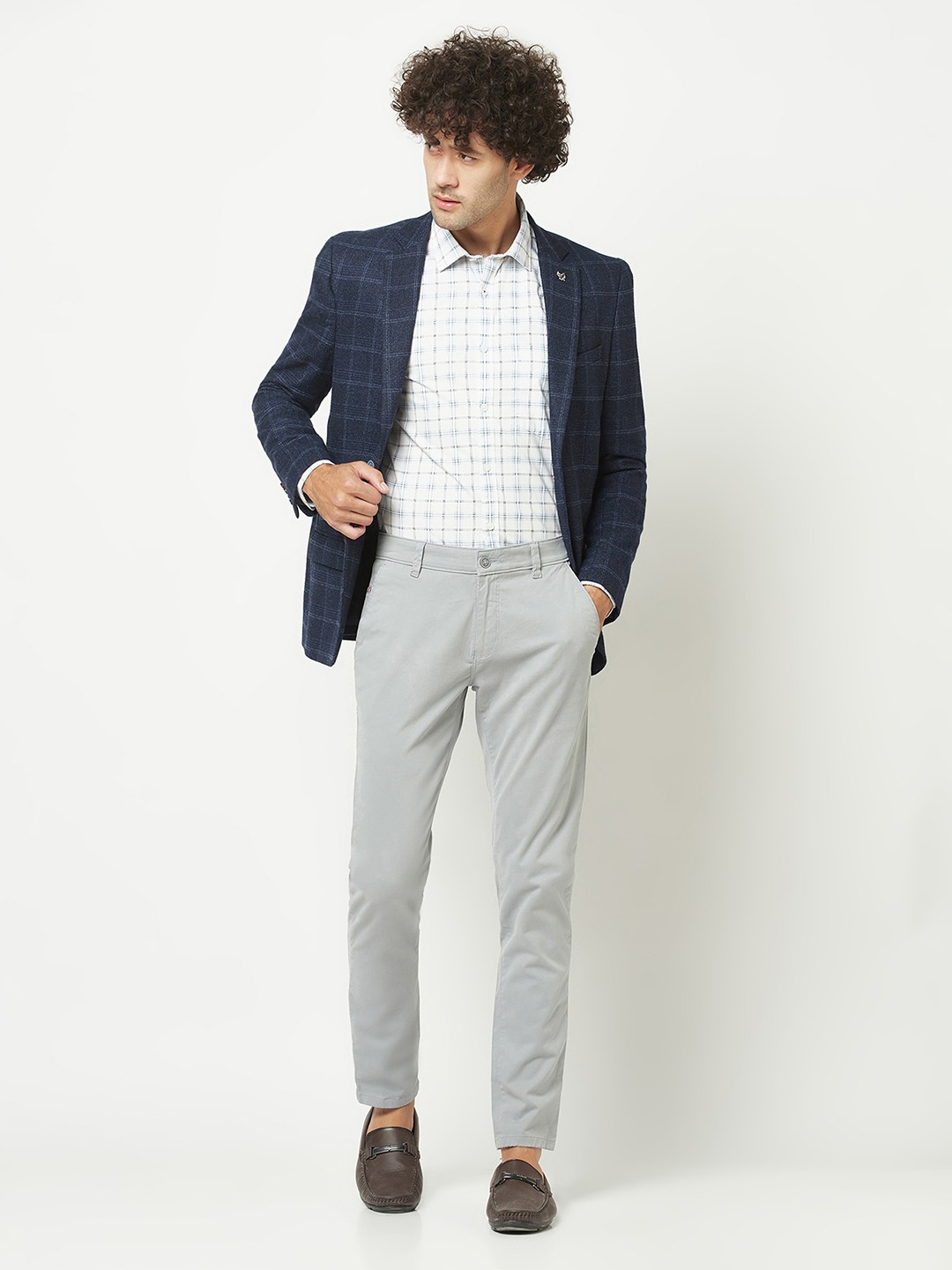 Crimsoune Club Mens Navy Blue Checkered Blazer