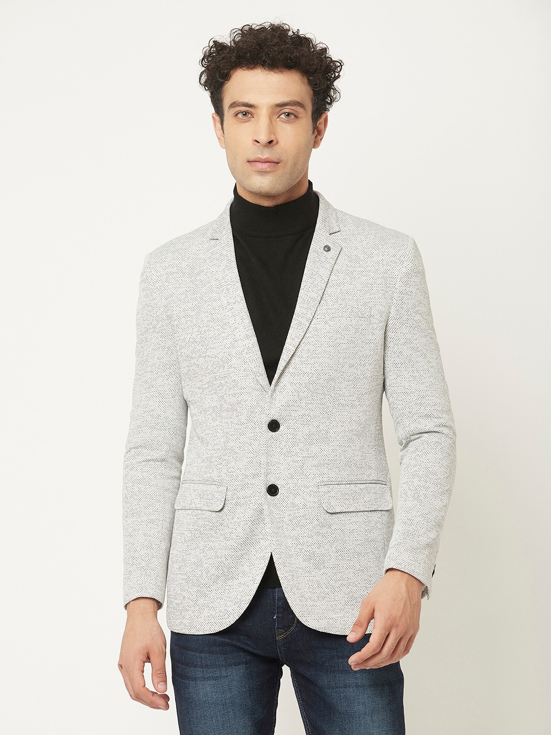Crimsoune Club Men Melange Grey Blazer in Textured Print