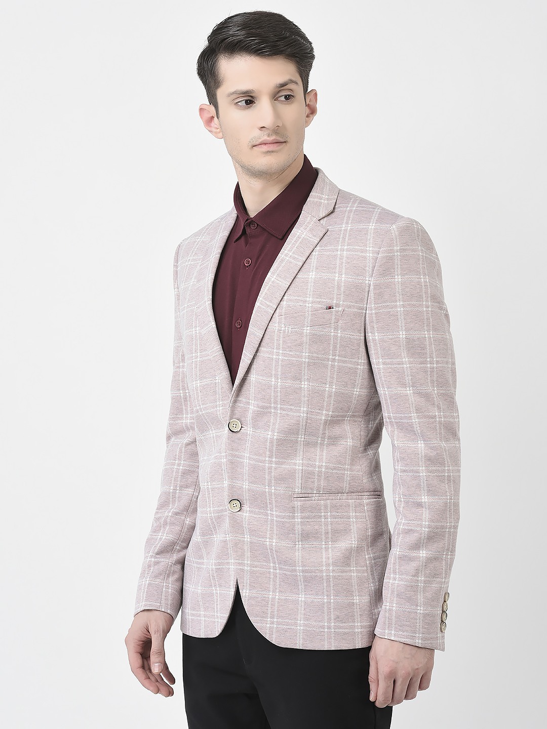 Crimsoune Club Men Dusty Pink Checked Blazer
