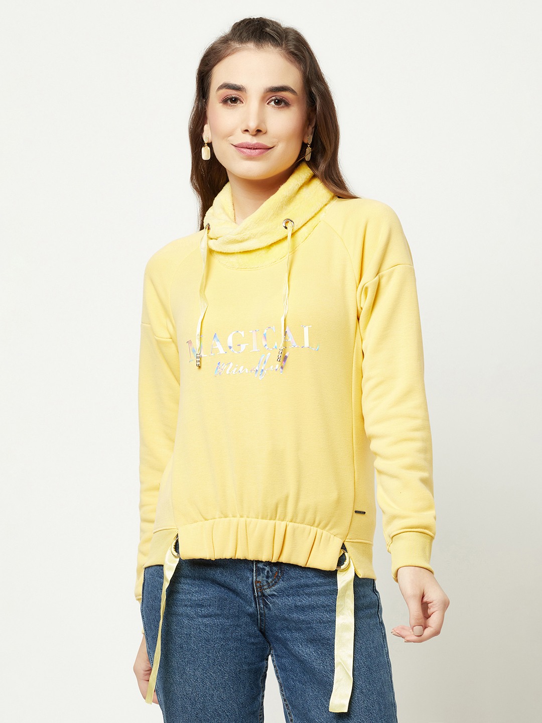 Crimsoune Club Women Yellow Typographic Sweatshirt
