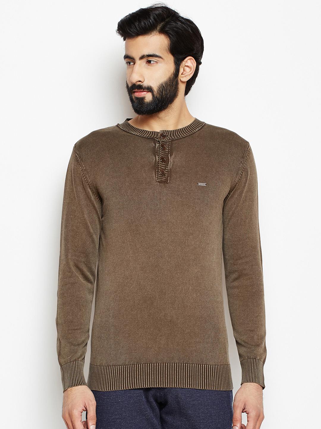 Crimsoune Club Men Brown Solid Round Neck Sweater