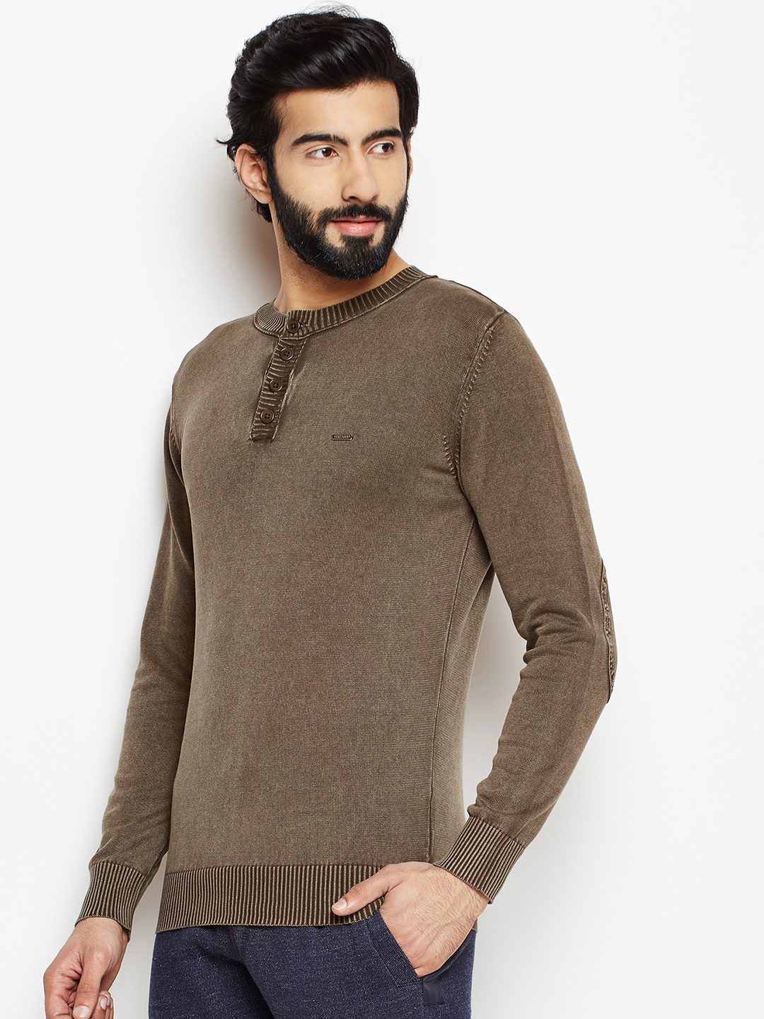 Crimsoune Club Men Brown Solid Round Neck Sweater
