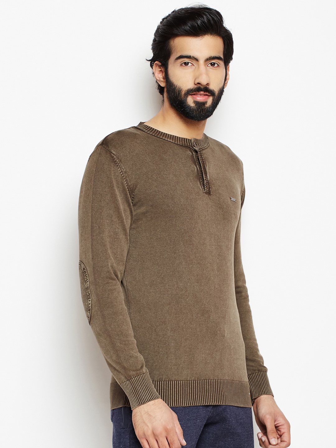 Crimsoune Club Men Brown Solid Round Neck Sweater