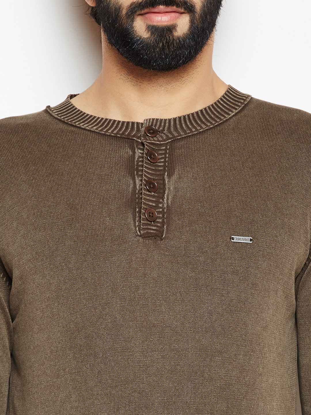 Crimsoune Club Men Brown Solid Round Neck Sweater