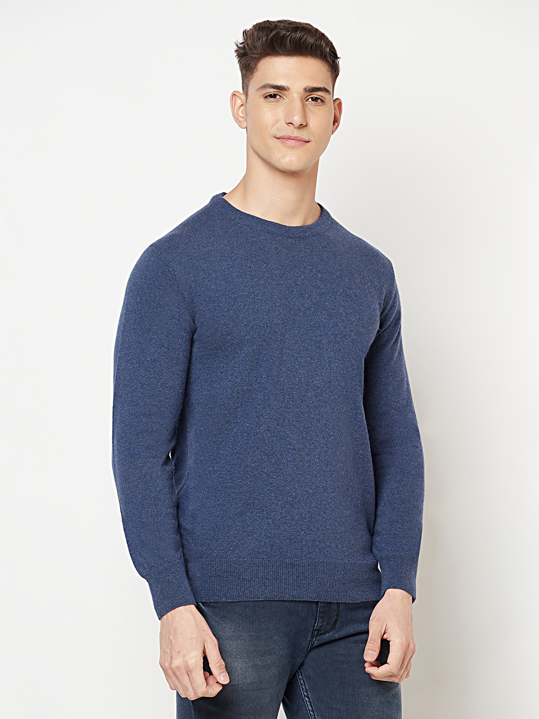 Crimsoune Club Men Blue Solid Round Neck Sweater