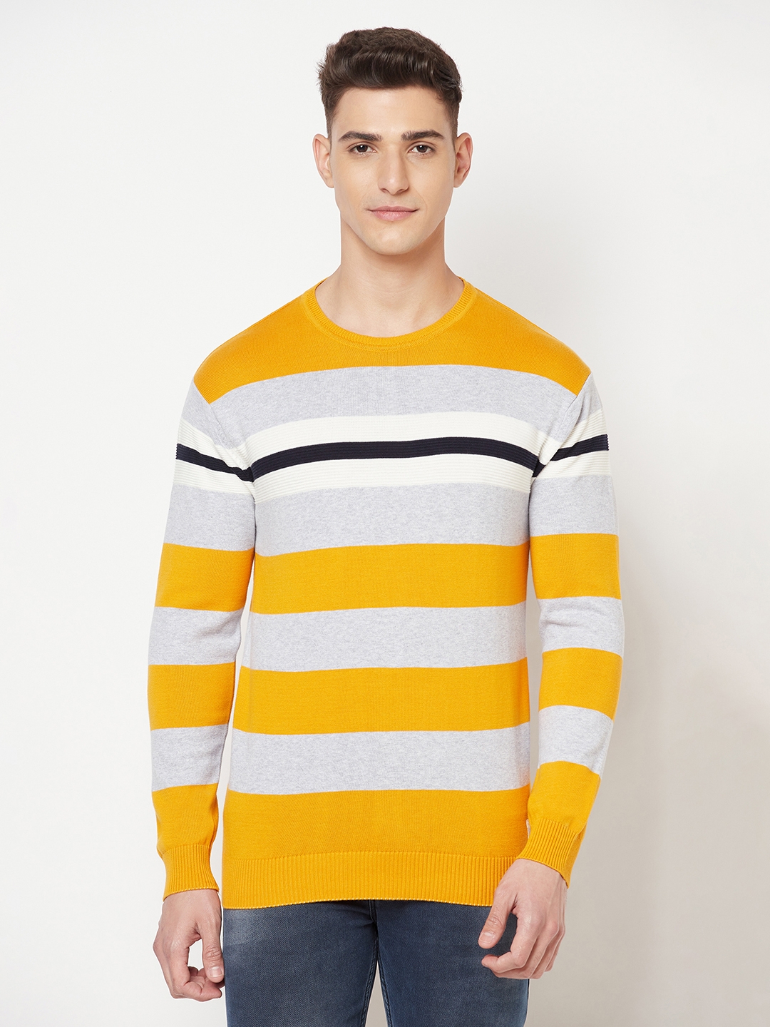 Crimsoune Club | Crimsoune Club Men Yellow Colourblocked Round Neck Sweater 0