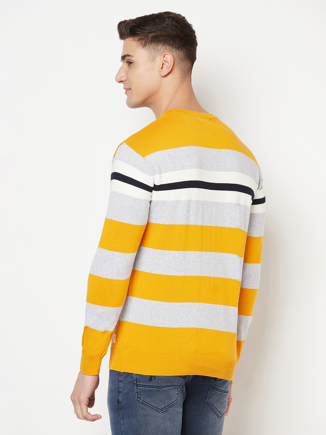 Crimsoune Club | Crimsoune Club Men Yellow Colourblocked Round Neck Sweater 1