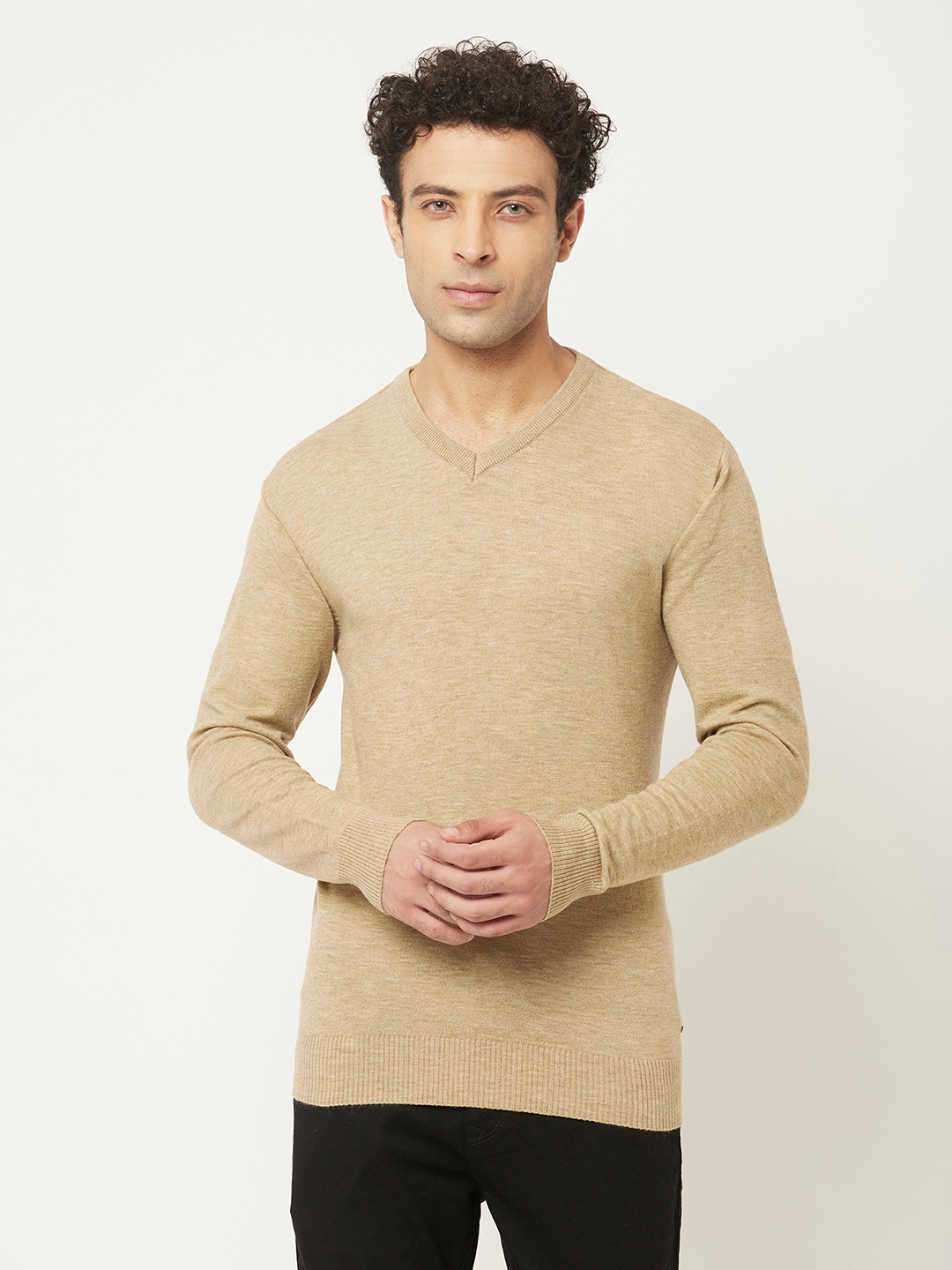 Crimsoune Club | Crimsoune Club Men Beige Sweater with Melange Texture 0