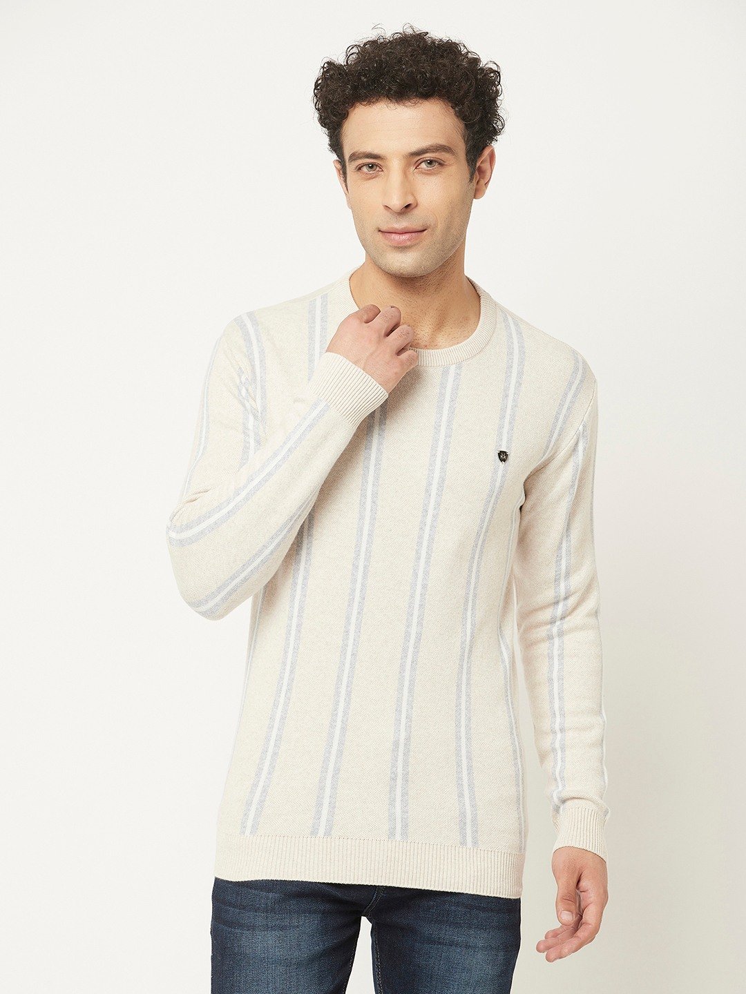 Crimsoune Club Men Cream Sweater in Stripes