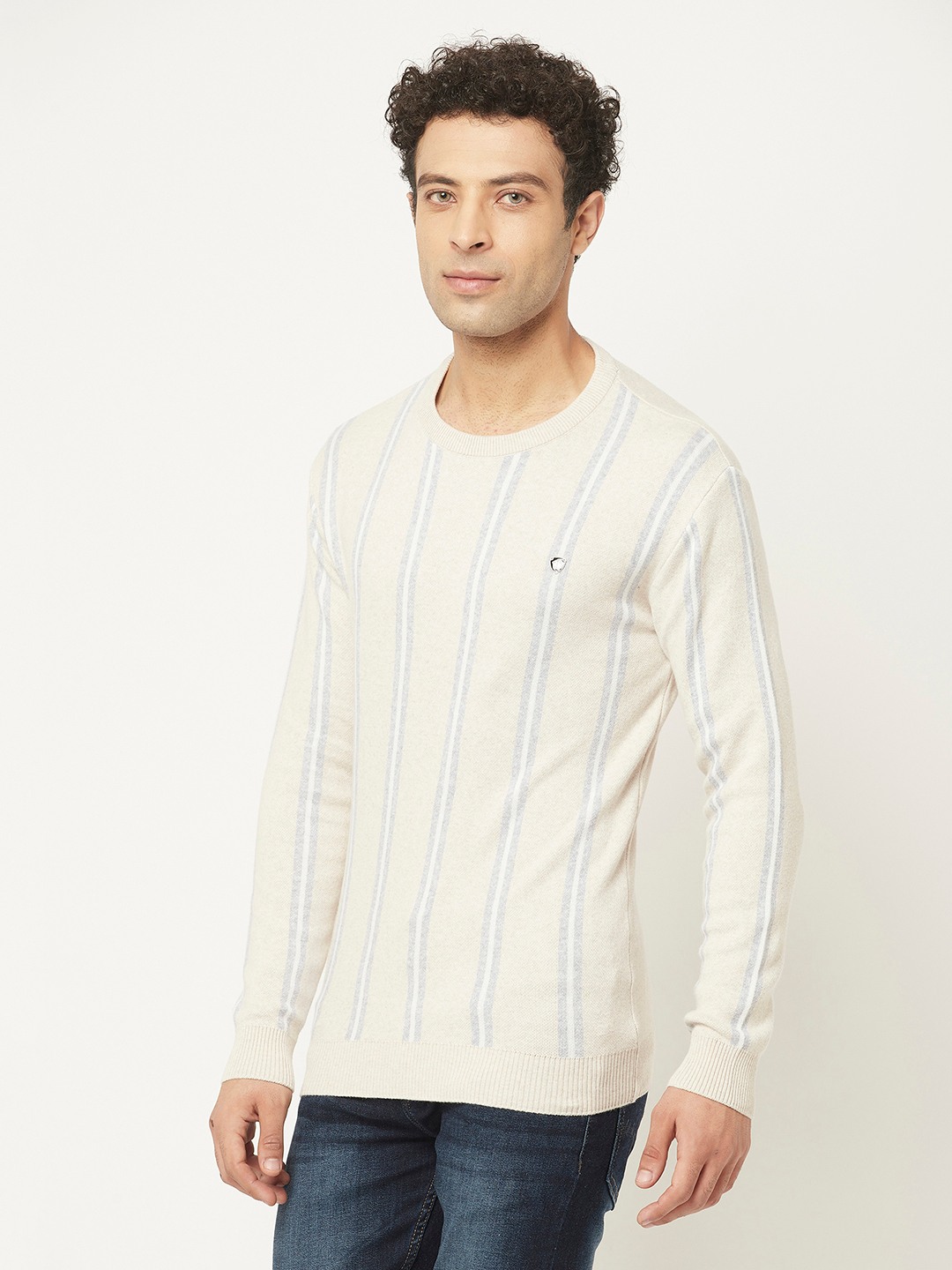 Crimsoune Club Men Cream Sweater in Stripes
