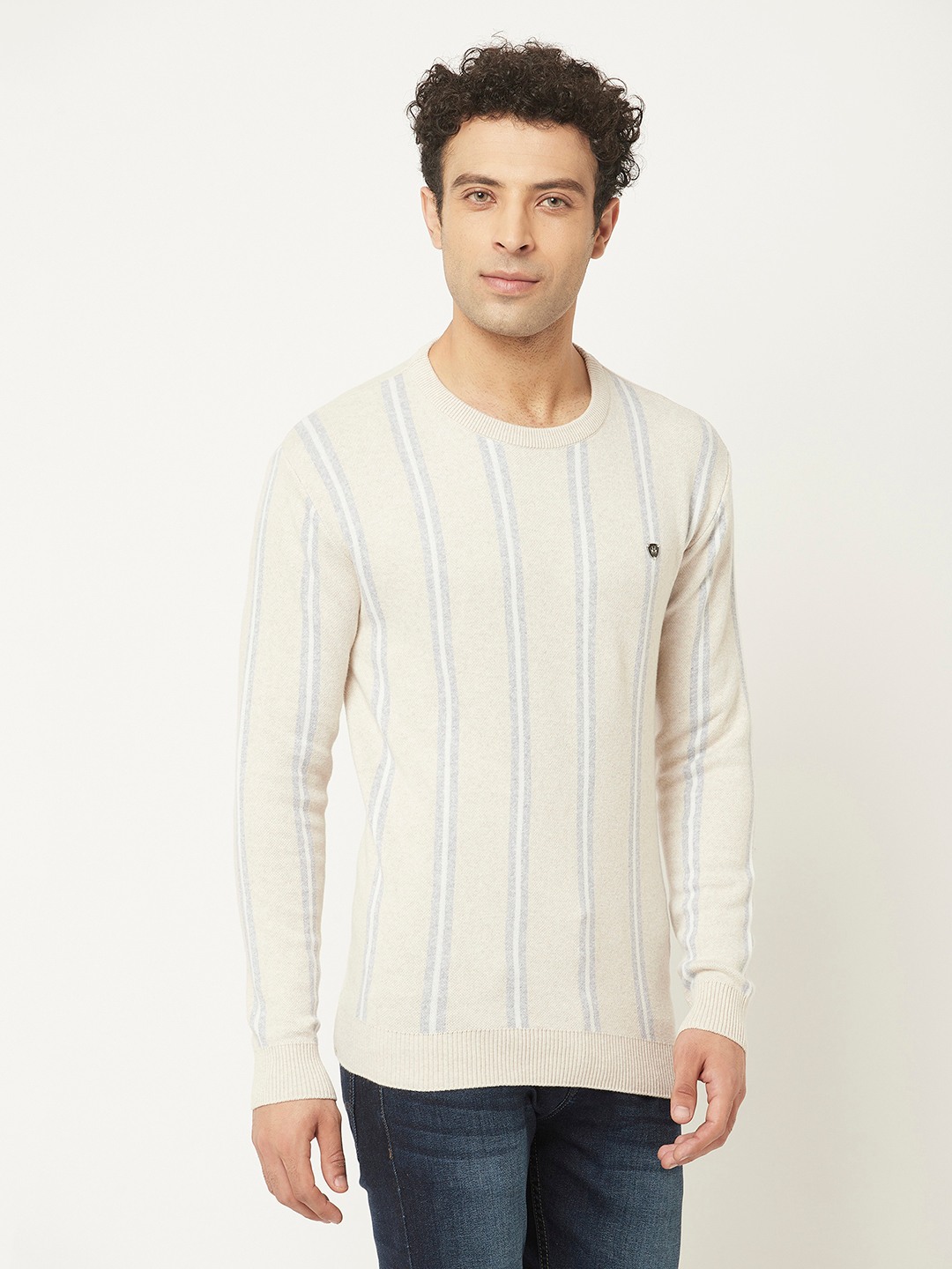 Crimsoune Club Men Cream Sweater in Stripes