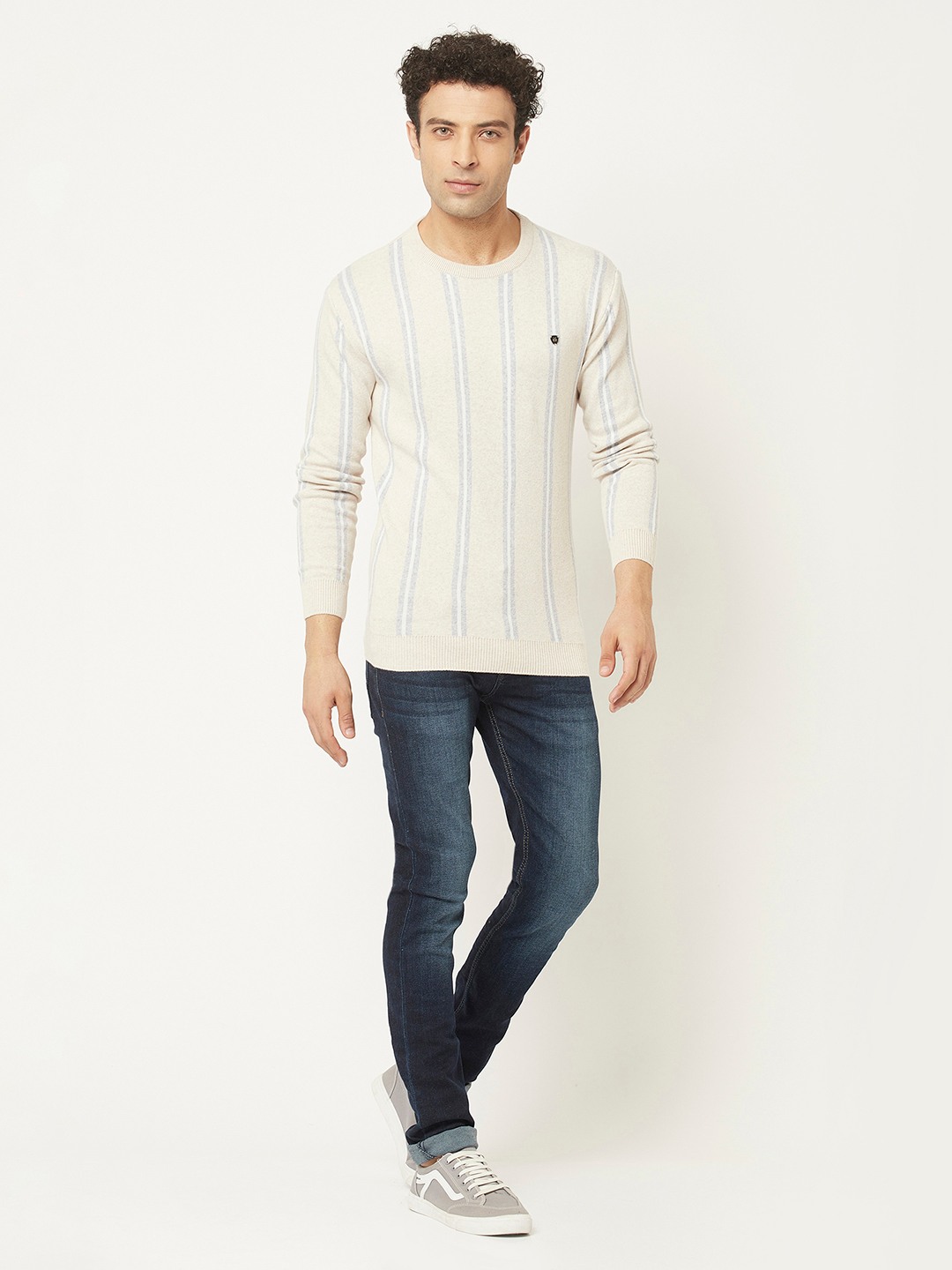 Crimsoune Club Men Cream Sweater in Stripes