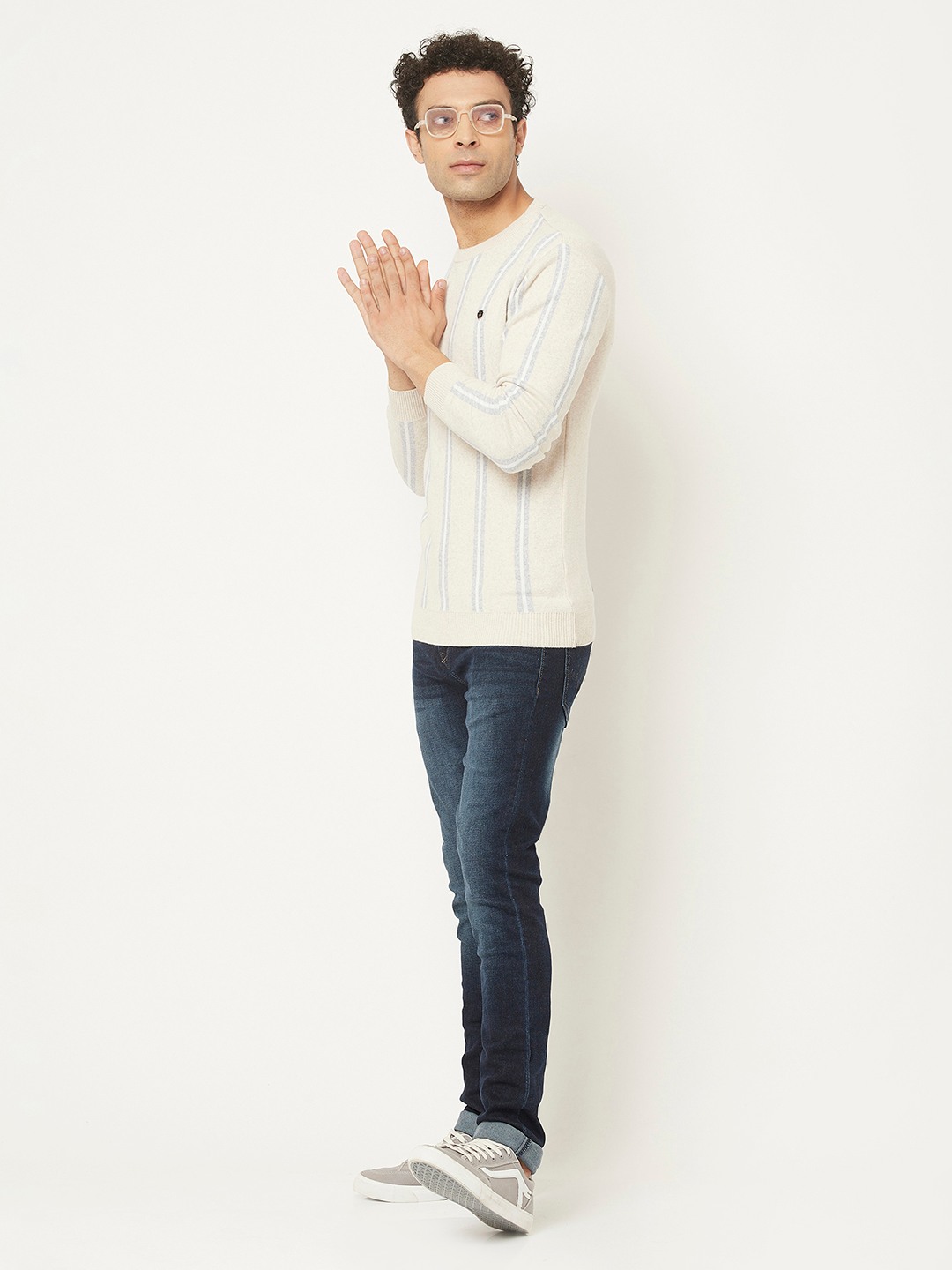 Crimsoune Club Men Cream Sweater in Stripes