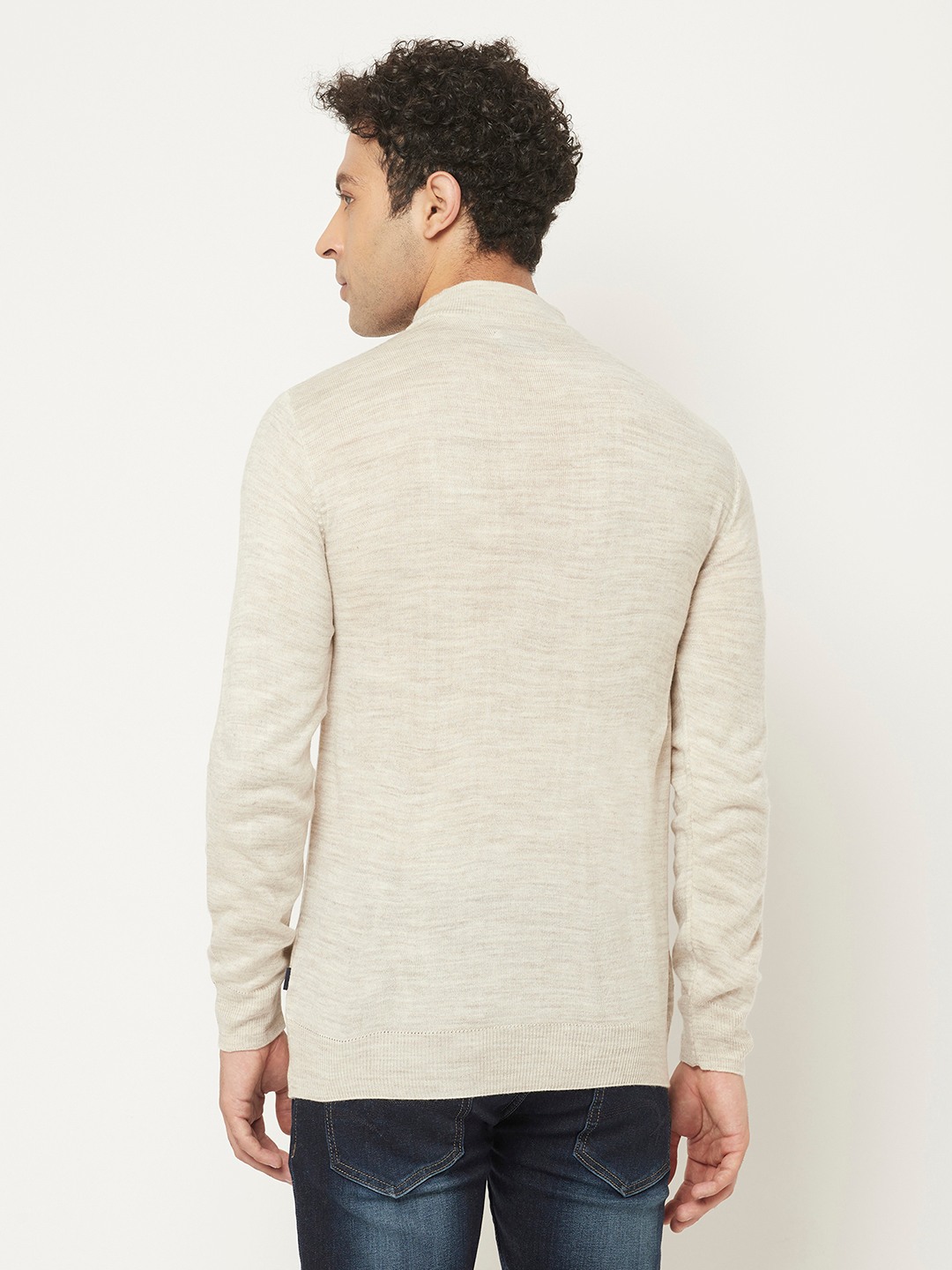 Crimsoune Club Men Off White Sweater with Melange Texture