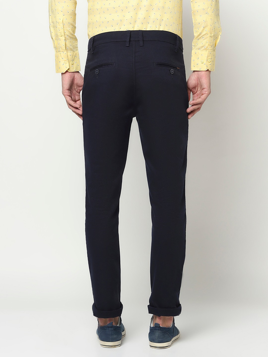 Crimsoune Club Men Navy Blue Cuffed Ankle Trousers