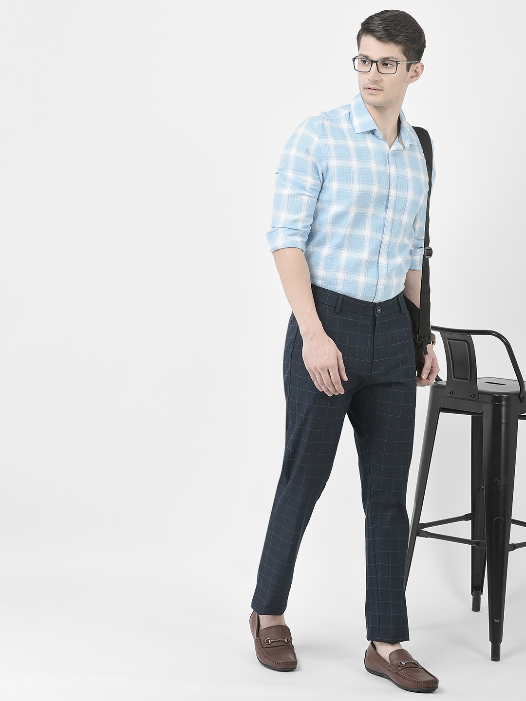Buy Blue Melange Checkered Camp Collar Shirt And Pant Set For Men by THREE  Online at Aza Fashions.
