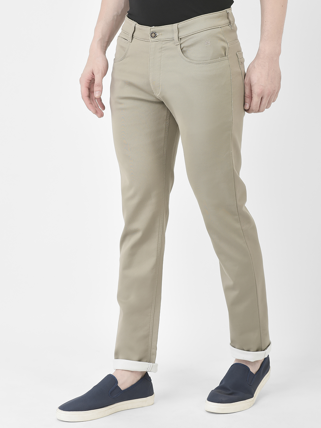 Crimsoune Club Olive Slim Fit Flat Front Trousers