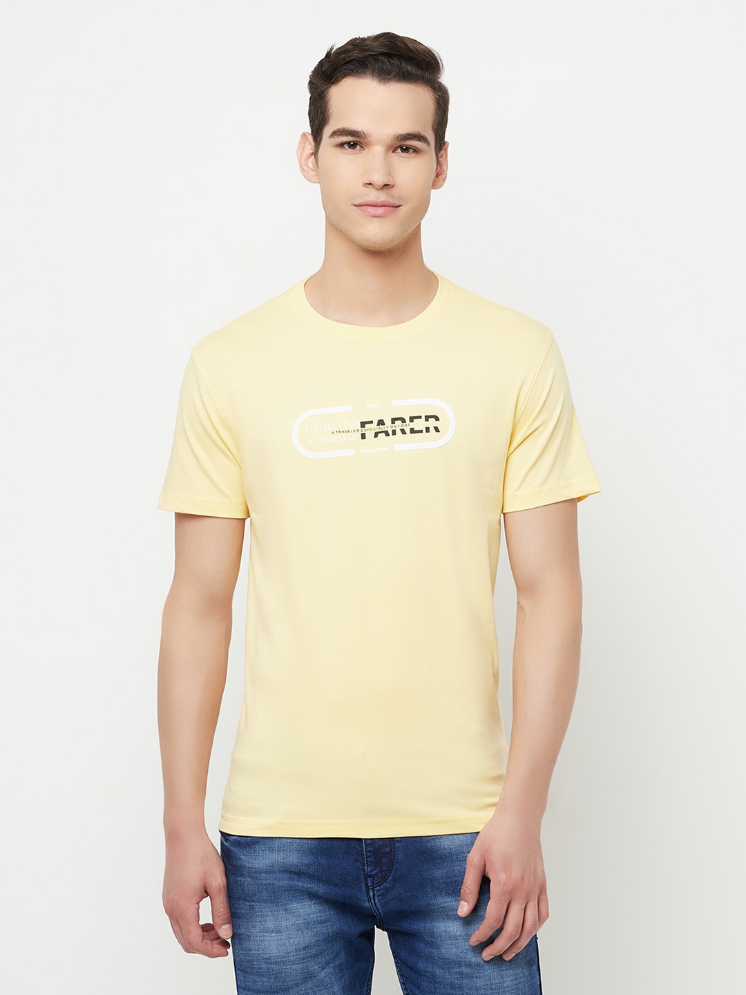 Crimsoune Club | Crimsoune Club Men Yellow Printed Round Neck T-Shirt 0