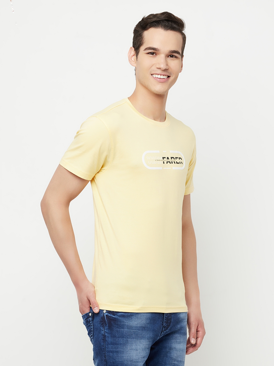 Crimsoune Club | Crimsoune Club Men Yellow Printed Round Neck T-Shirt 3