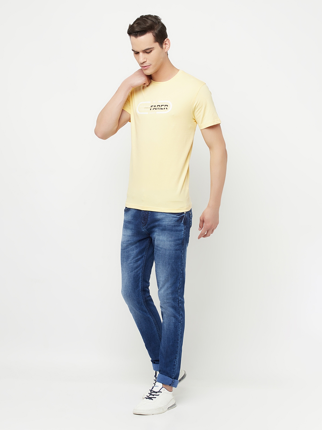 Crimsoune Club | Crimsoune Club Men Yellow Printed Round Neck T-Shirt 4
