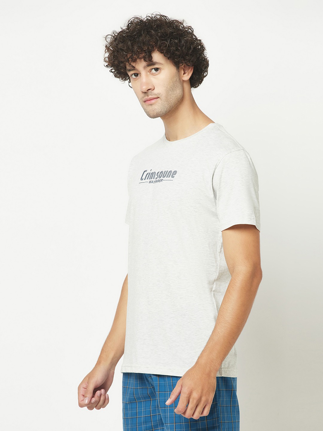 Crimsoune Club Mens Melange Grey Brand-Logo T-Shirt
