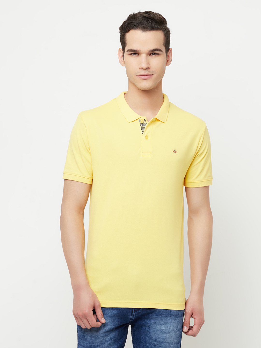 Crimsoune Club | Crimsoune Club Men Yellow Solid Polo T-Shirt 0