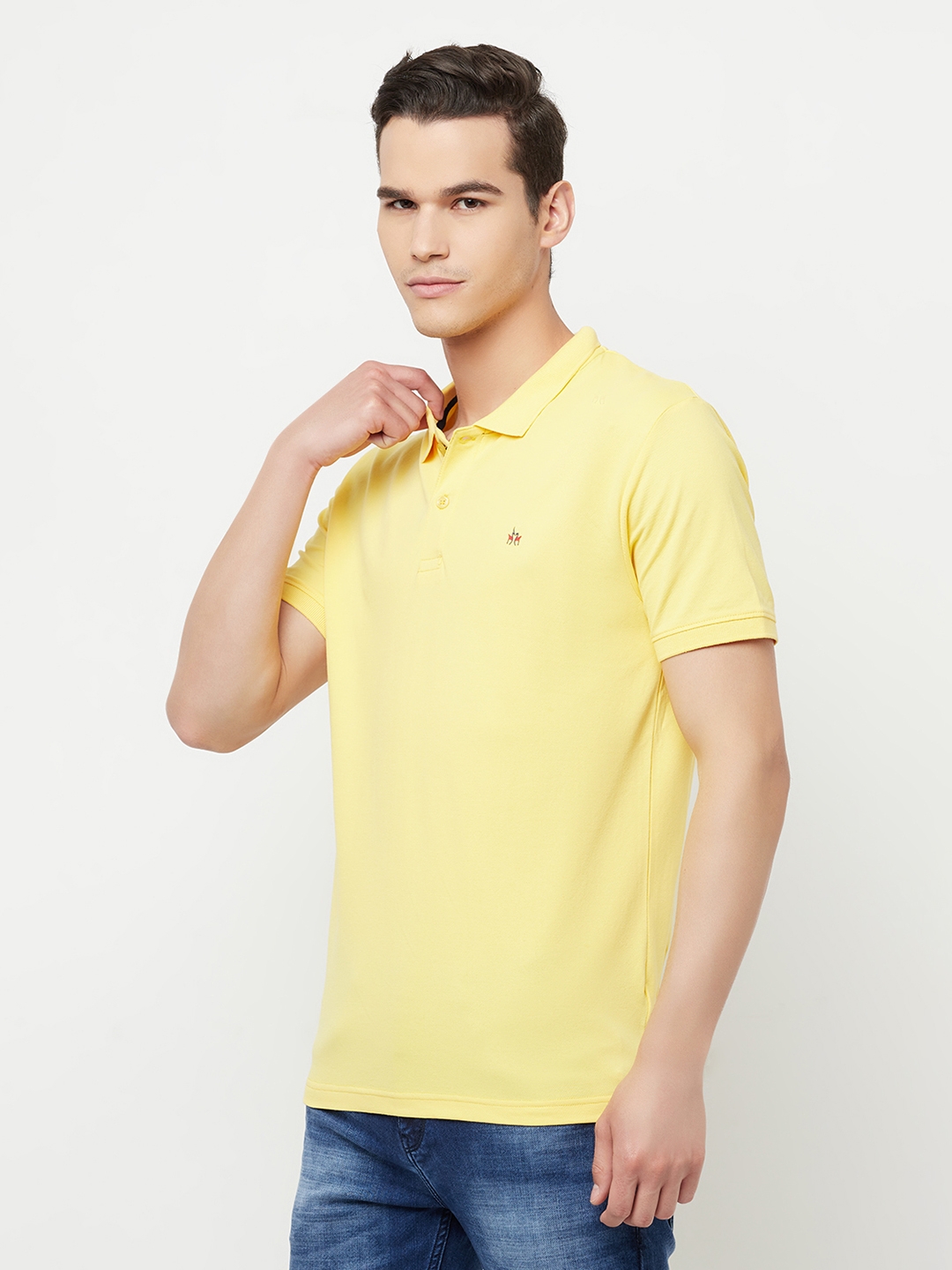 Crimsoune Club | Crimsoune Club Men Yellow Solid Polo T-Shirt 2