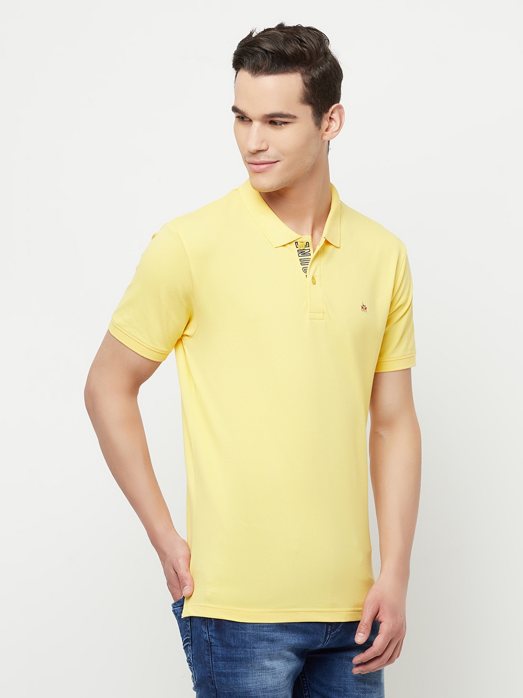 Crimsoune Club | Crimsoune Club Men Yellow Solid Polo T-Shirt 3