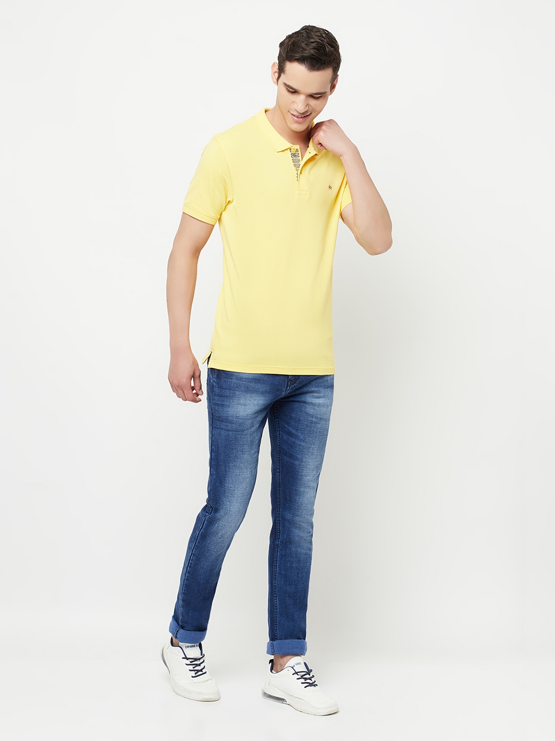 Crimsoune Club | Crimsoune Club Men Yellow Solid Polo T-Shirt 4