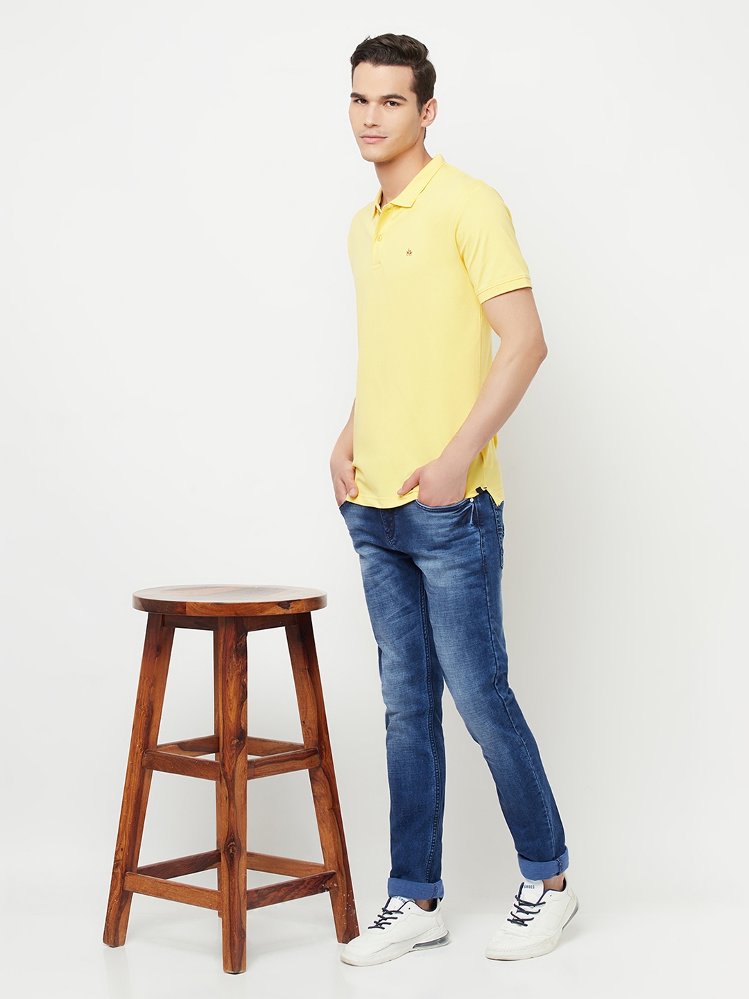 Crimsoune Club | Crimsoune Club Men Yellow Solid Polo T-Shirt 6