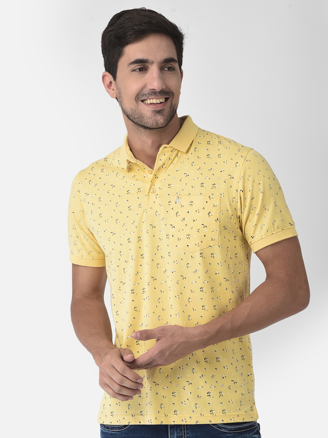 Crimsoune Club | Crimsoune Club Men Yellow Floral Polo T-Shirt 0