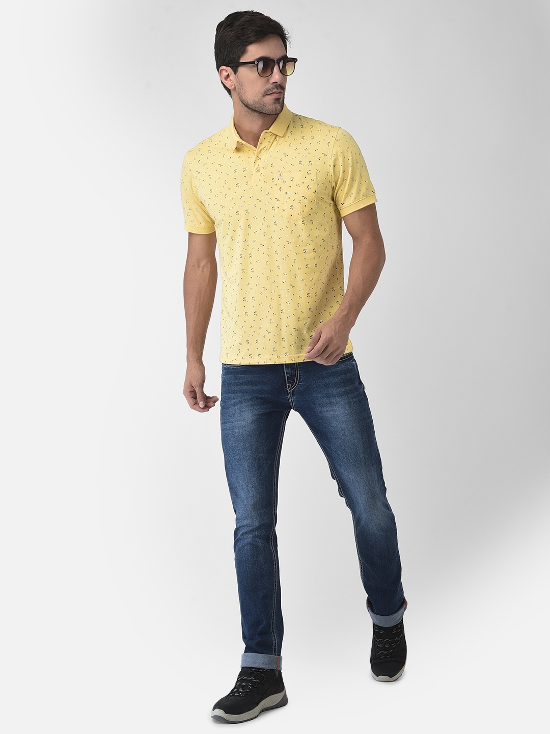 Crimsoune Club | Crimsoune Club Men Yellow Floral Polo T-Shirt 4