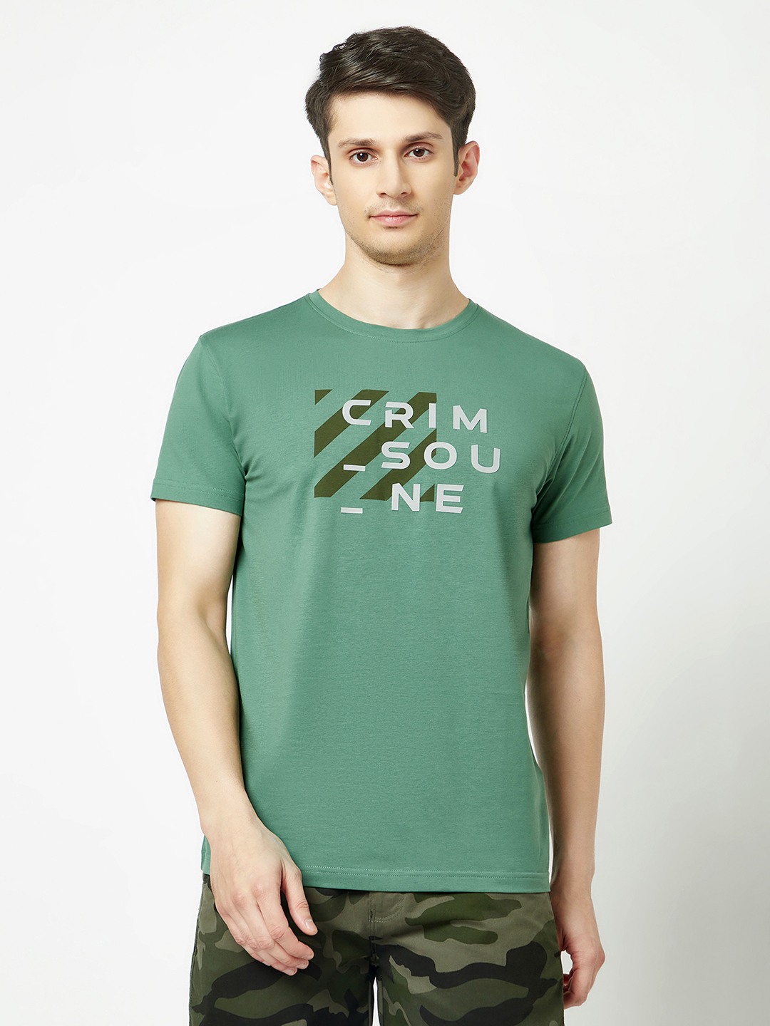 Crimsoune Club Mens Bottle Green Brand Logo T Shirt