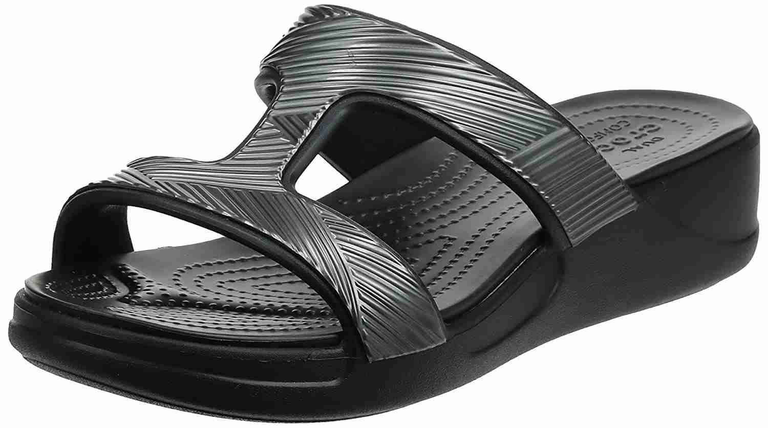Crocs Ladies’ Monterey Metallic Slip-On Wedge in Black