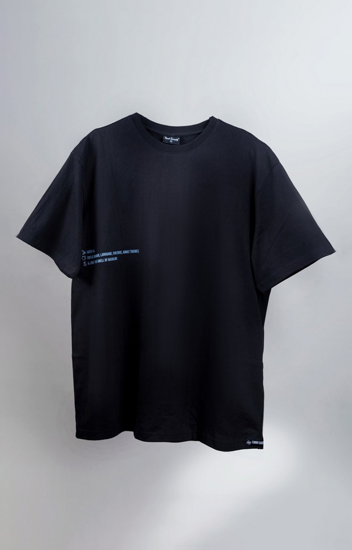 THIRD SOCIETY | Unisex Crude Humor Black Printed Cotton Oversized T-Shirt