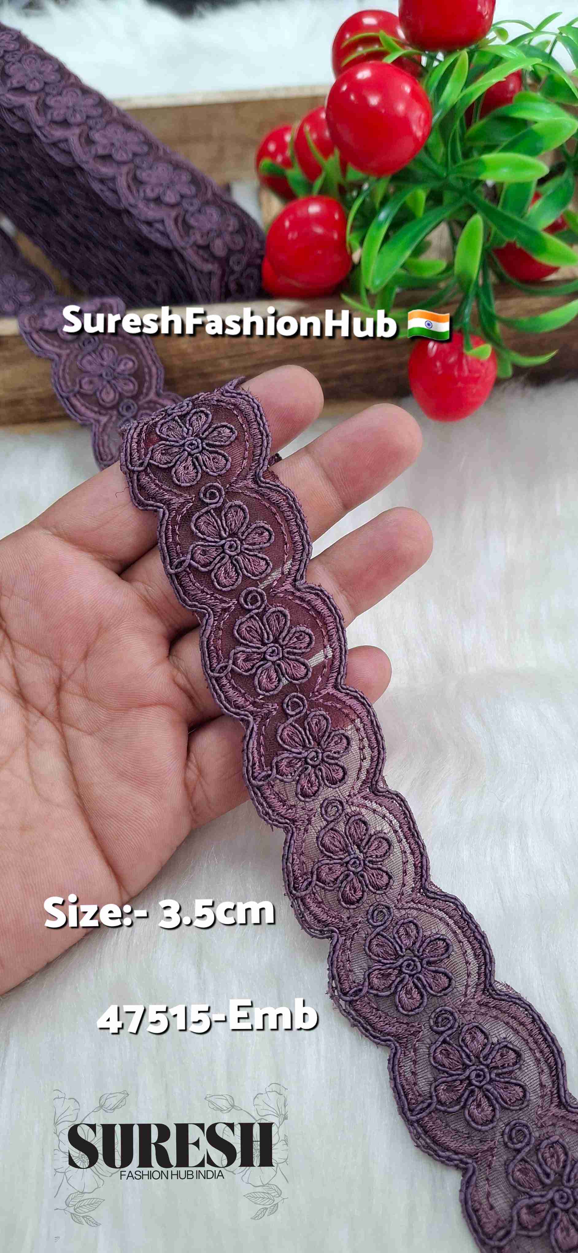 Magenta Bloom Scallop Organza Lace
