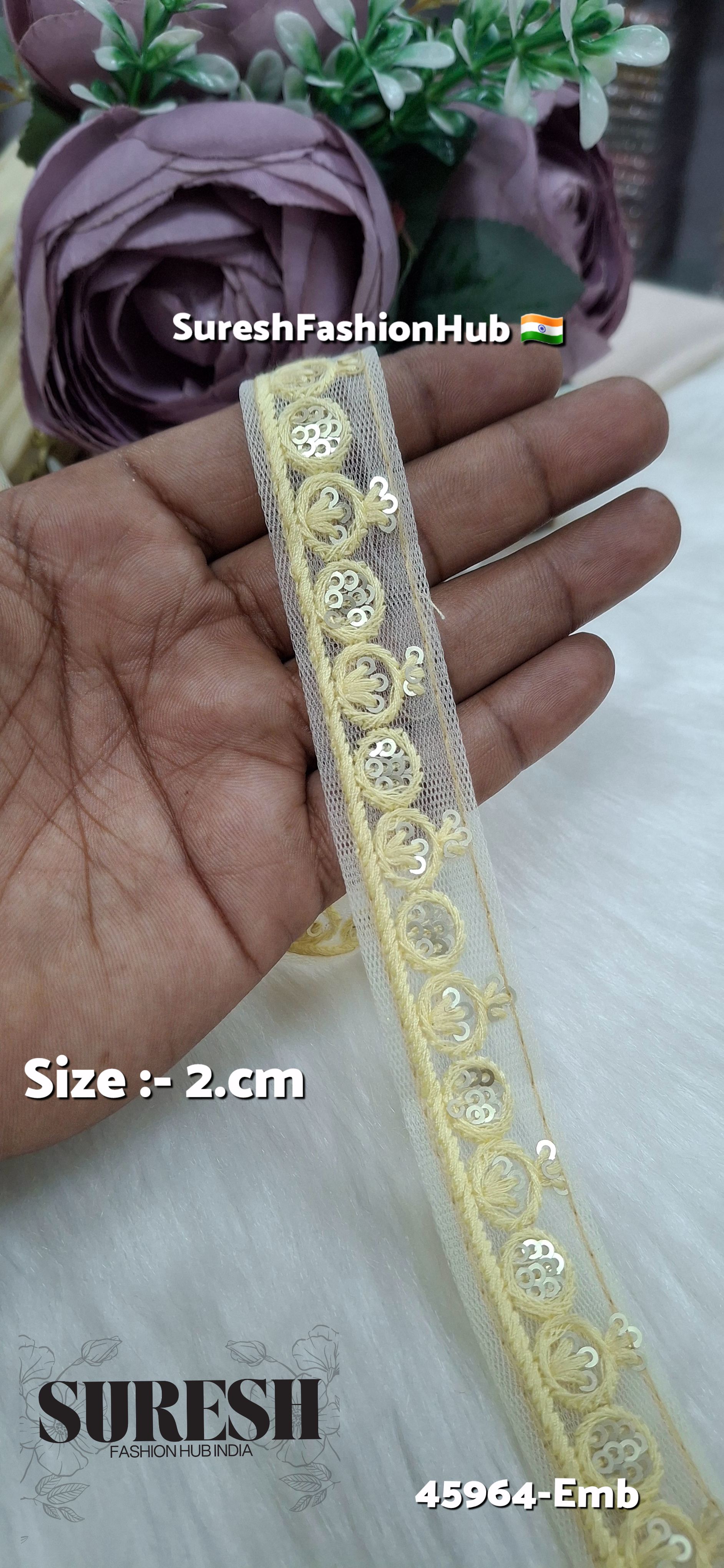 Lemon Yellow Tone-on-Tone Net Embroidery Lace
