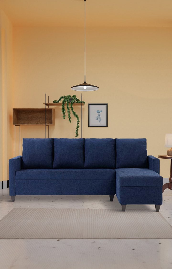 neudot Saya LHS Sectional Sofa for Living Room |6 Person Sofa| Premium Fabric with Cushioned Armrest | 12 Months Warranty| Solid Wood Frame| 6 Seater in Saya Blue Color DIY(Do-It-Yourself)