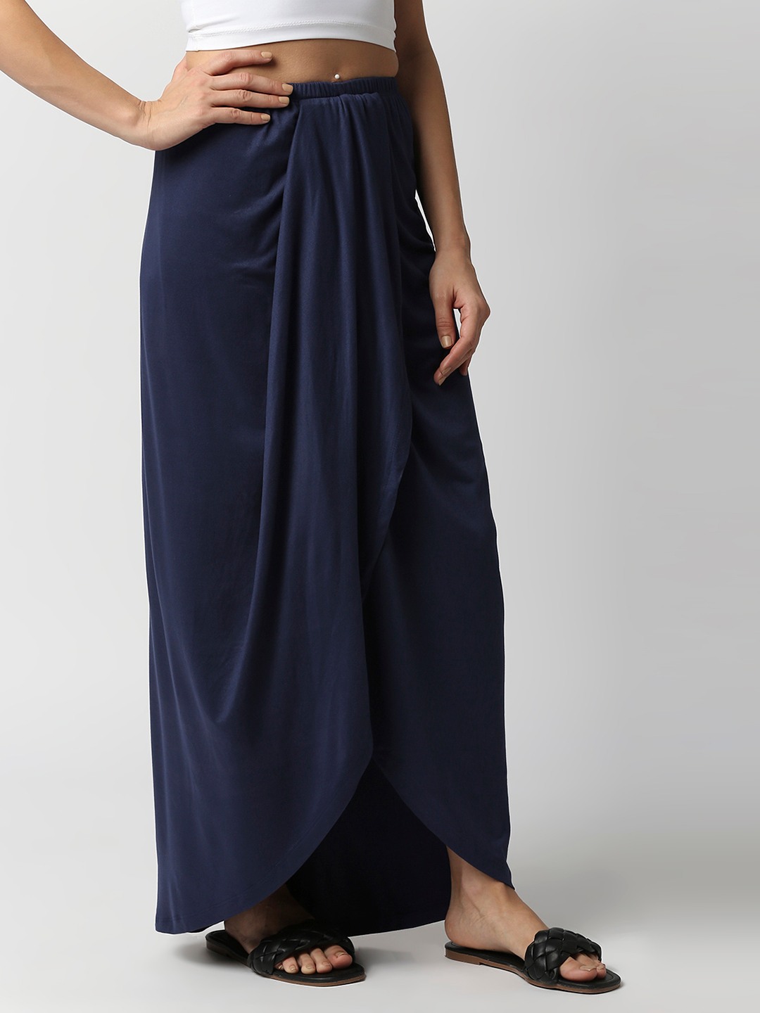 Navy blue draped skirt hotsell