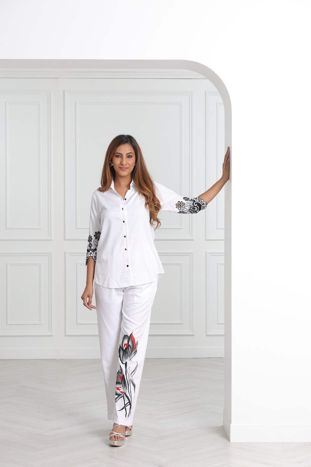 white handpainted coord set