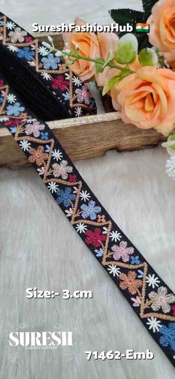 Black Multicolor Thread Floral Embroidery Lace – 71462-Emb
