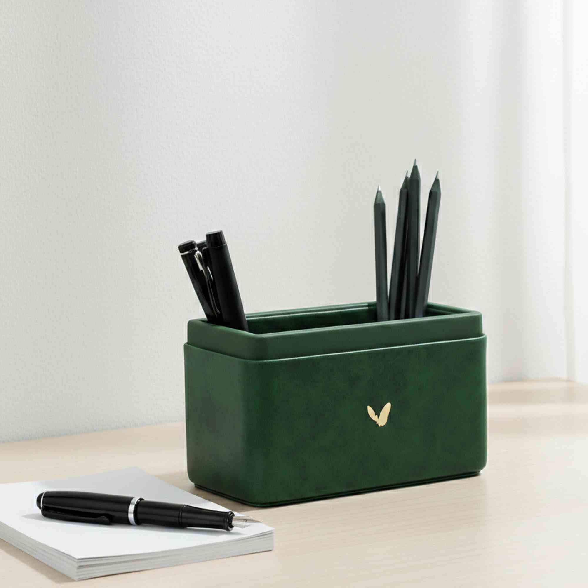 Pen/Pencil Holder | Faux Leather | Rectangular Medium | Moderno | Olive Green