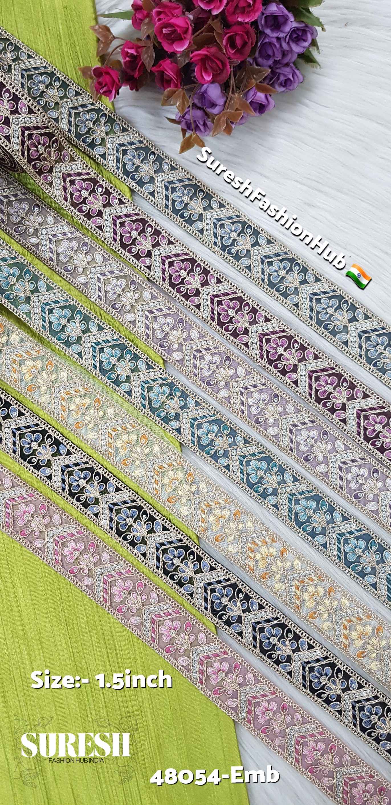 Pink Floral Embroidery Lace – 48054-Emb