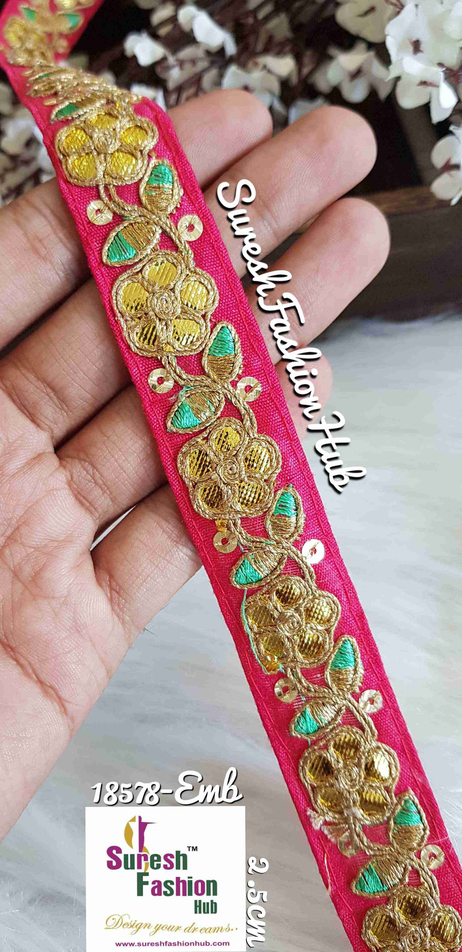 Designer Rani Pink Floral Gota Patti Trim