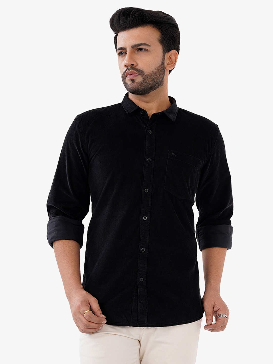 D'cot by Donear Men's Black Cotton Casual Shirts