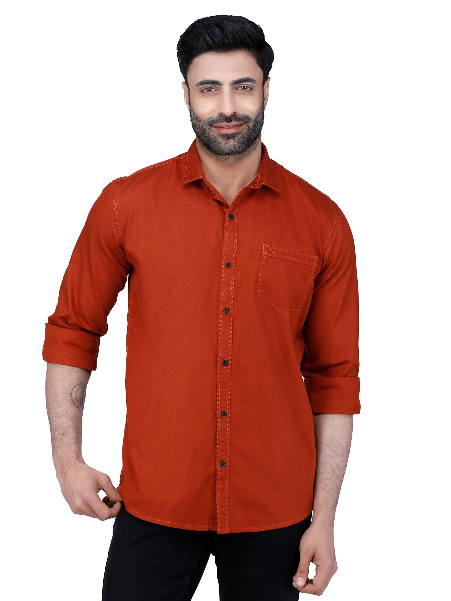 D'cot by Donear Men Red Cotton Slim Solid Casual Shirts