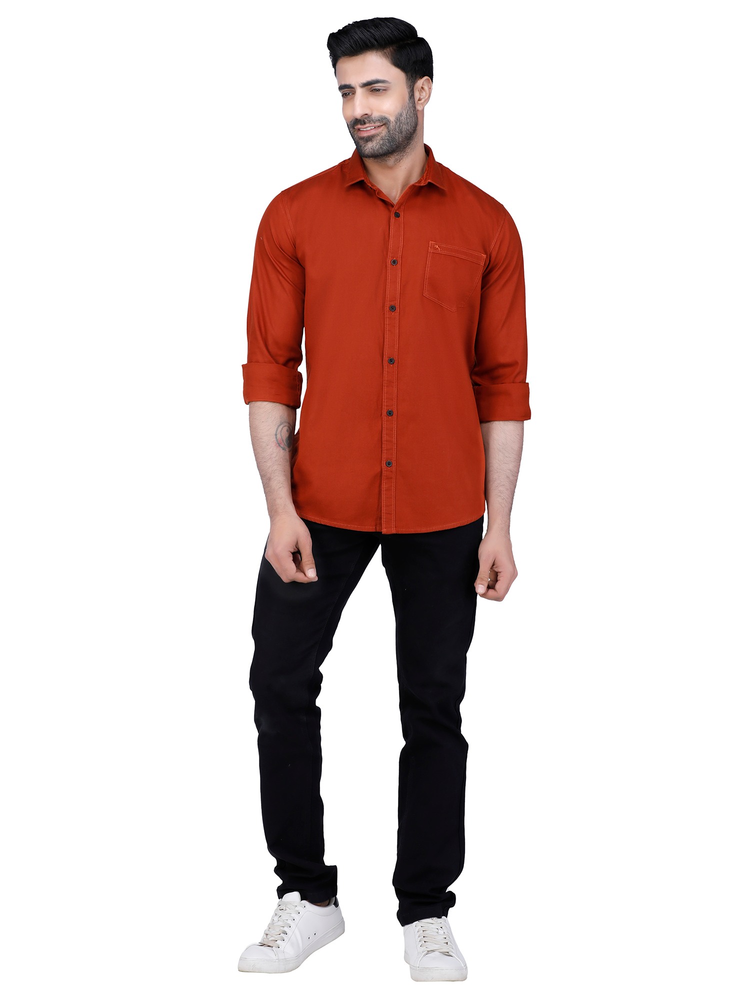 D'cot by Donear Men Red Cotton Slim Solid Casual Shirts