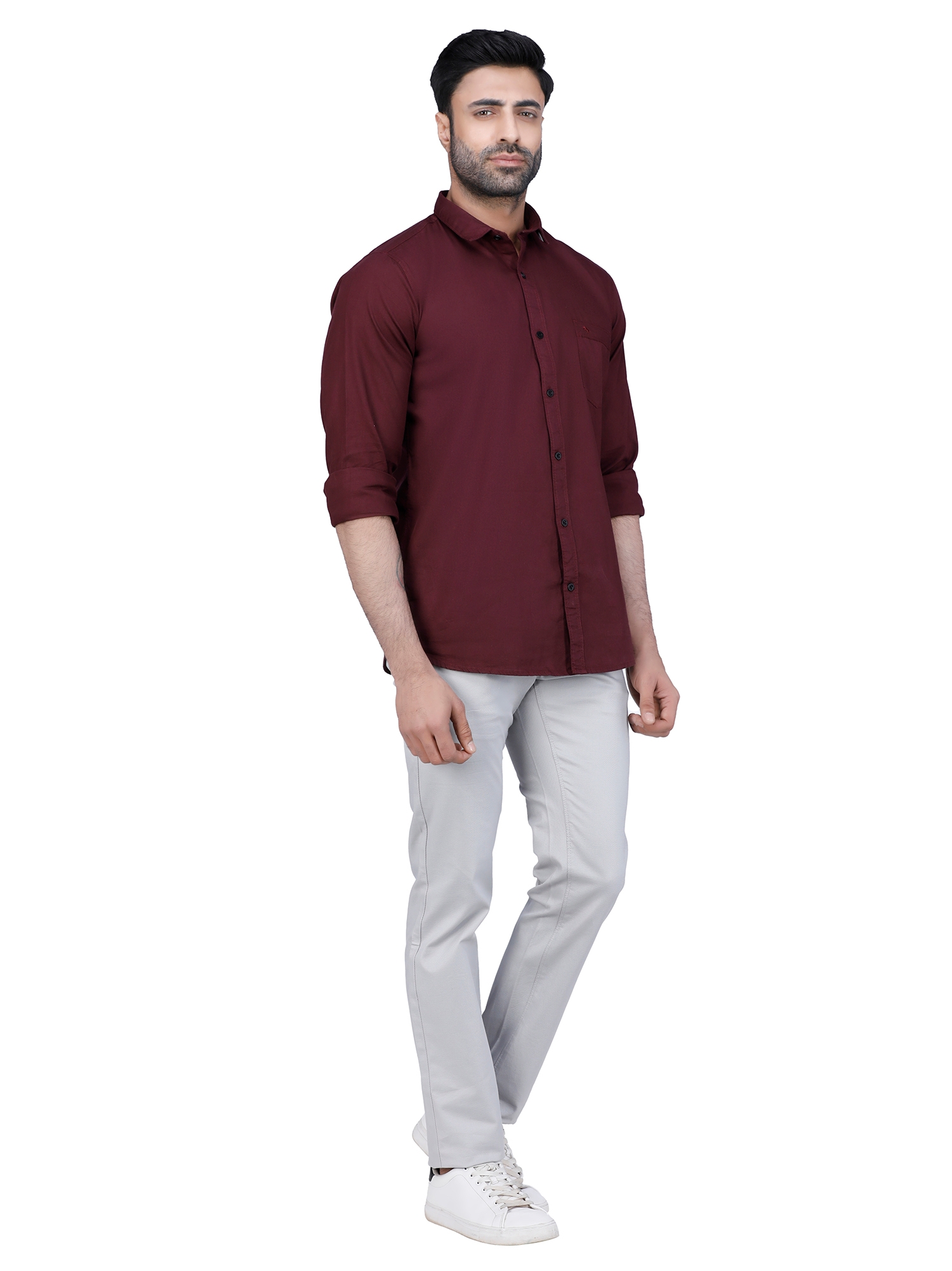 D'cot by Donear Men Red Cotton Slim Solid Casual Shirts